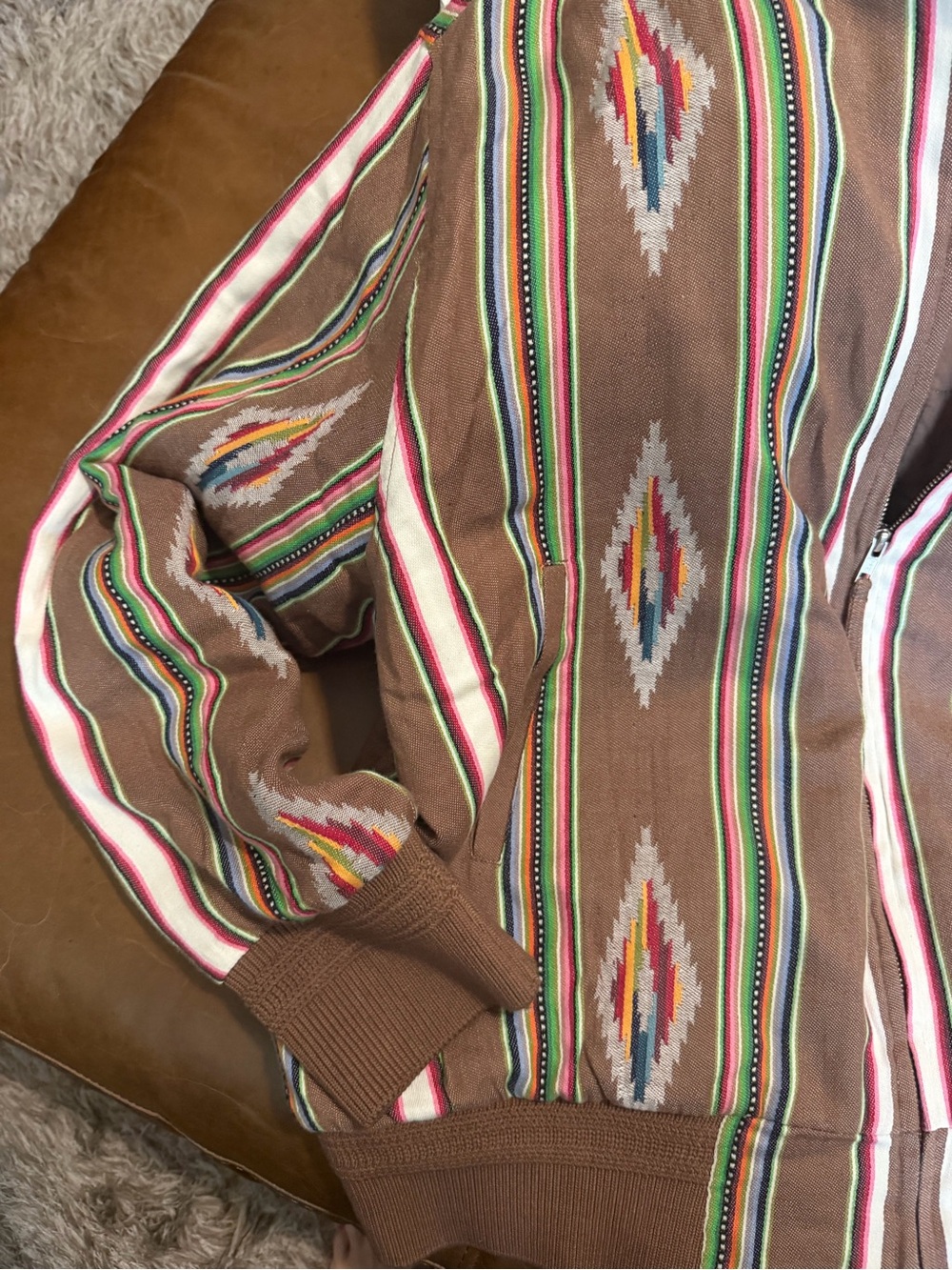 Kardo Brown Striped Aztec-Accent Jacket max bomber - Picture 3 of 4